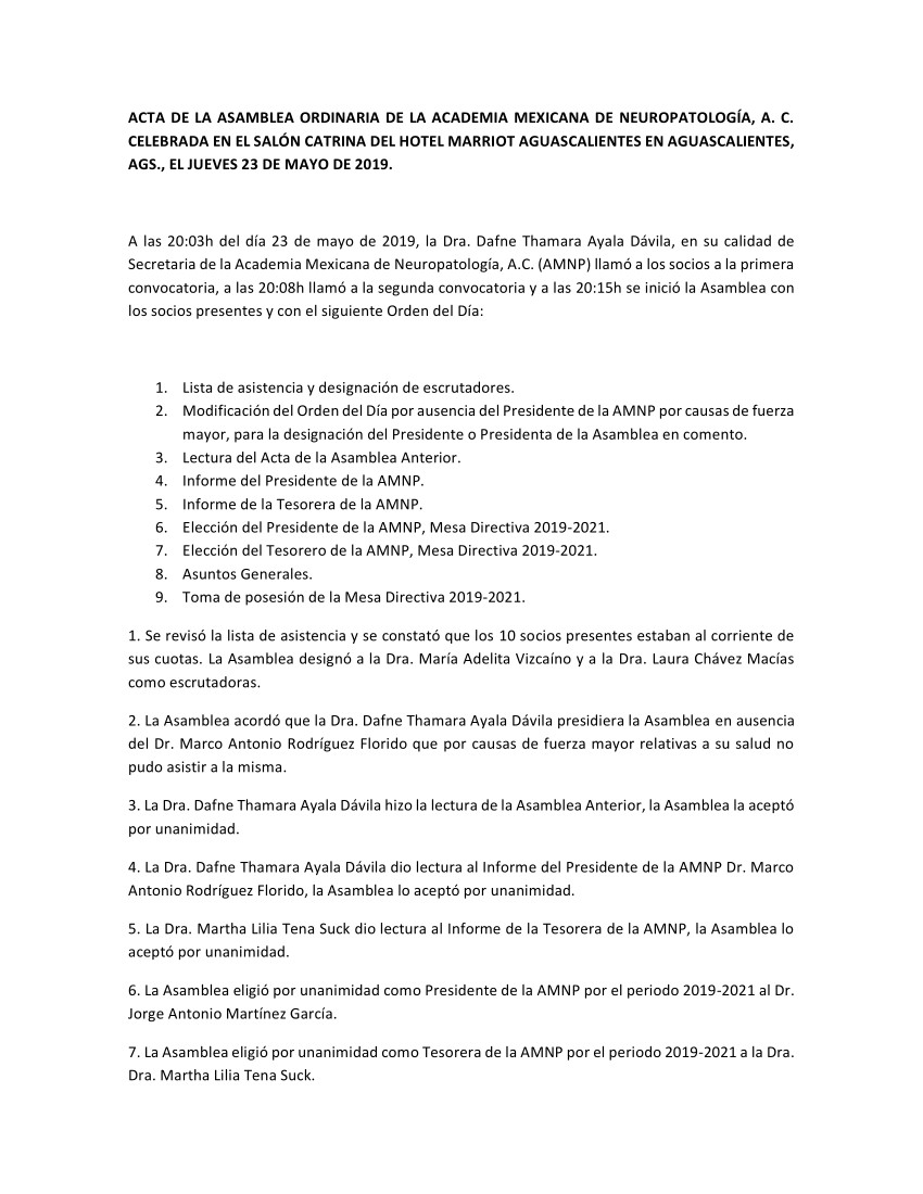 Acta de Asamblea Aguascalientes 2019 - Página 1