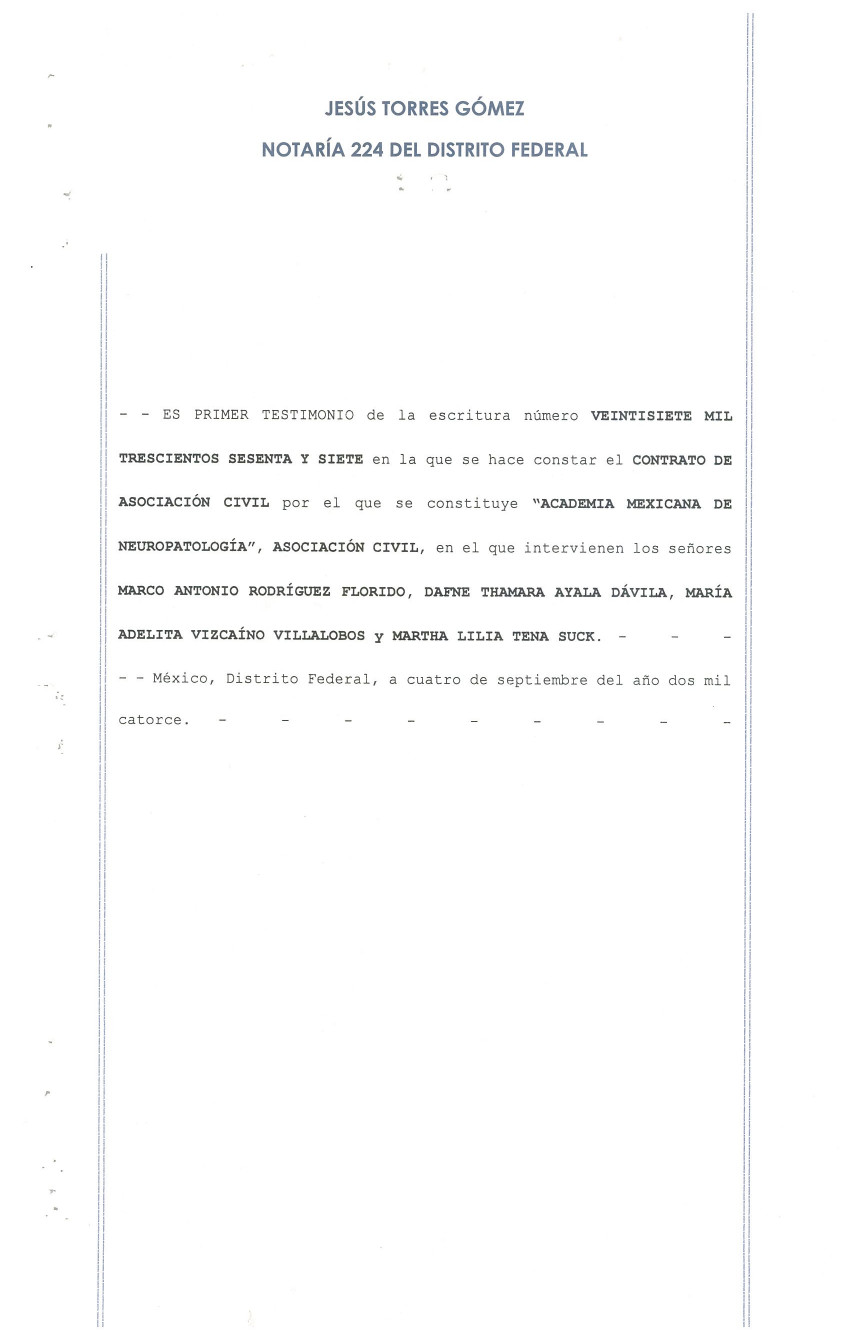 Primera página del Acta Constitutiva AMNP 2014